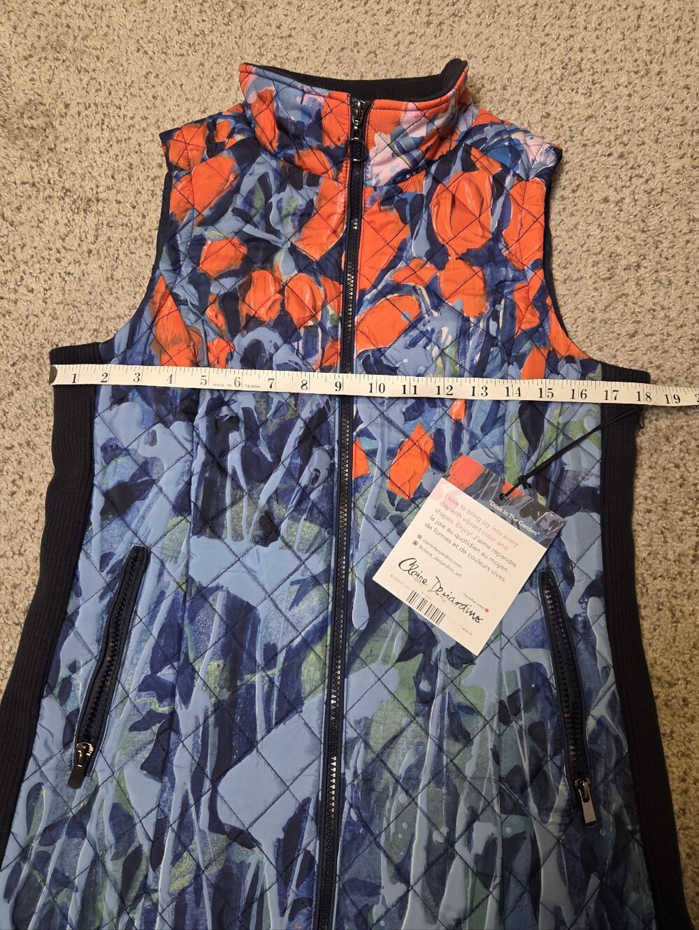NWT Claire Desjardins Quilted Floral Vest Women's Small "Dusk In The Garden" Art - Picture 4 of 7